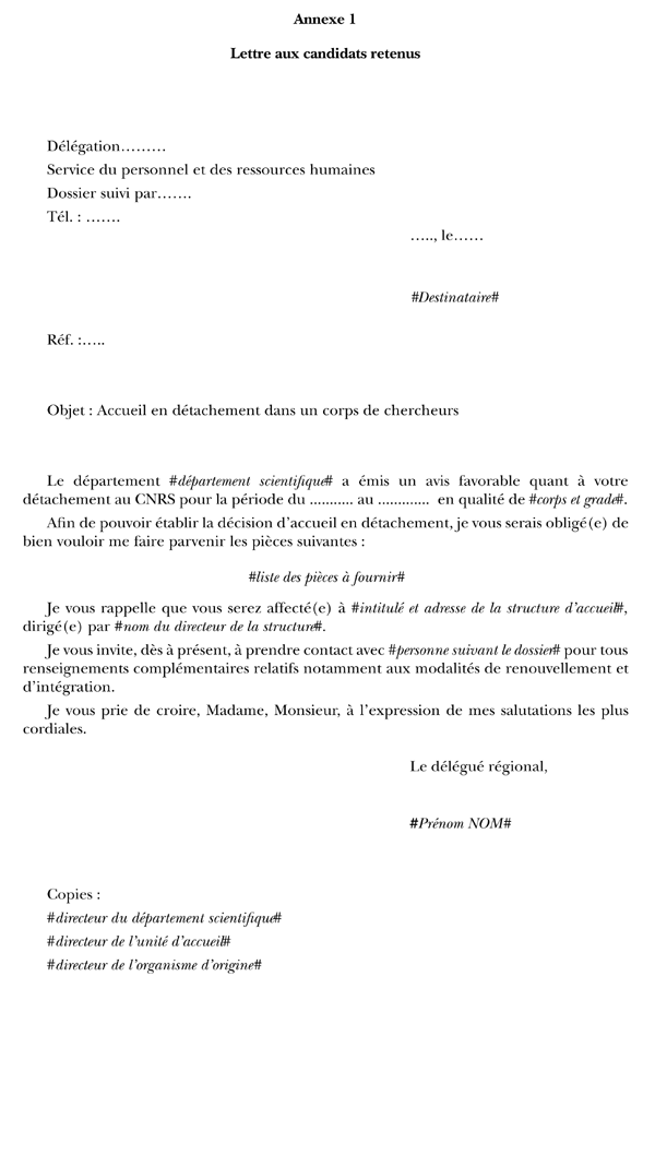 modele de lettre de detachement